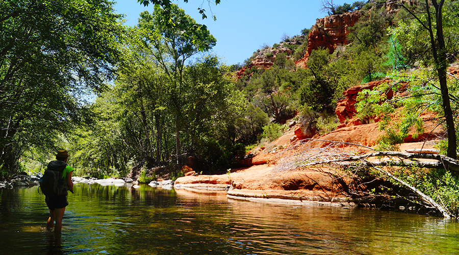 wading the water on west clear creek trail