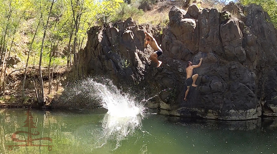 taking a break to jump in the water while hiking west clear creek trail