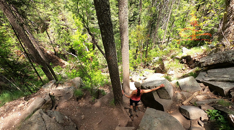 steep descent to begin hiking point trail