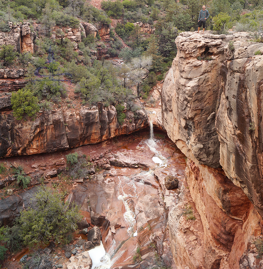 deep cliff with a waterfall near sedona