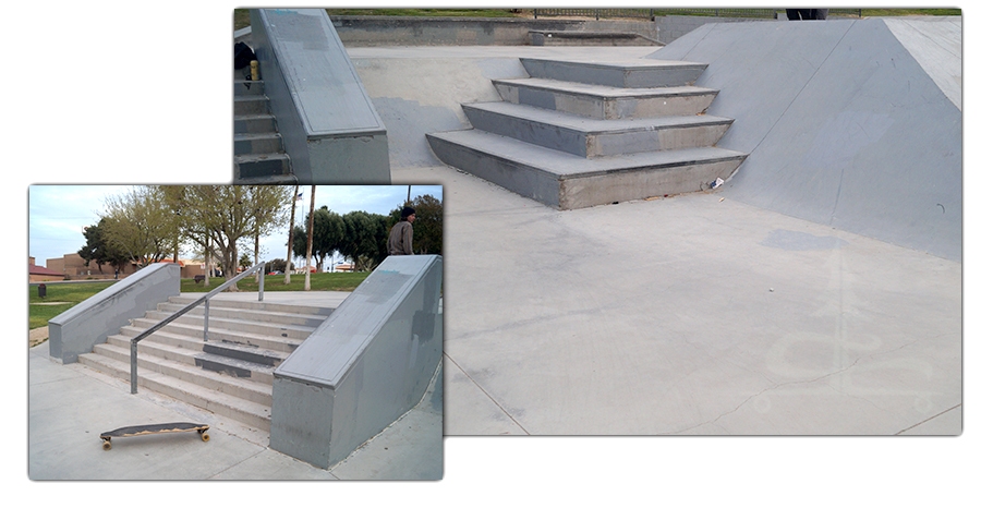 stairs, ramps and rails at the barstow skatepark