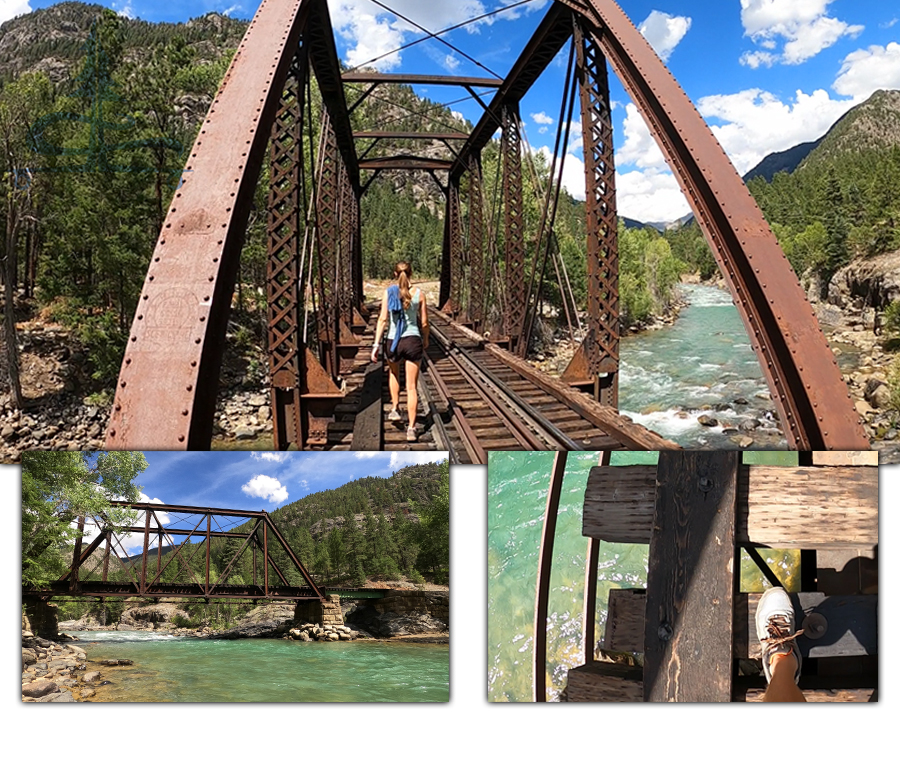 crossing the train bridge over the animas river
