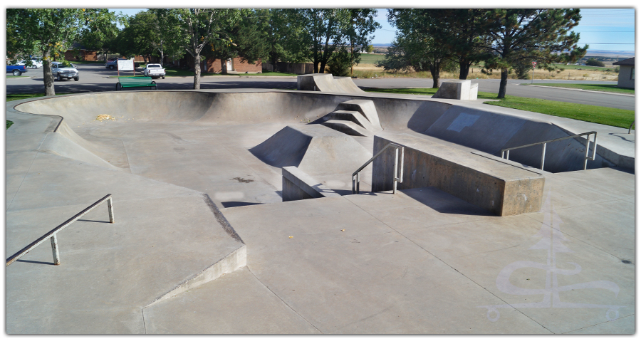 rails, boxes, stairs and transitions at the skatepark in monticello