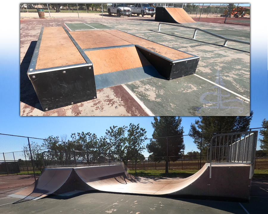 ramps and half pipe at the logandale skatepark