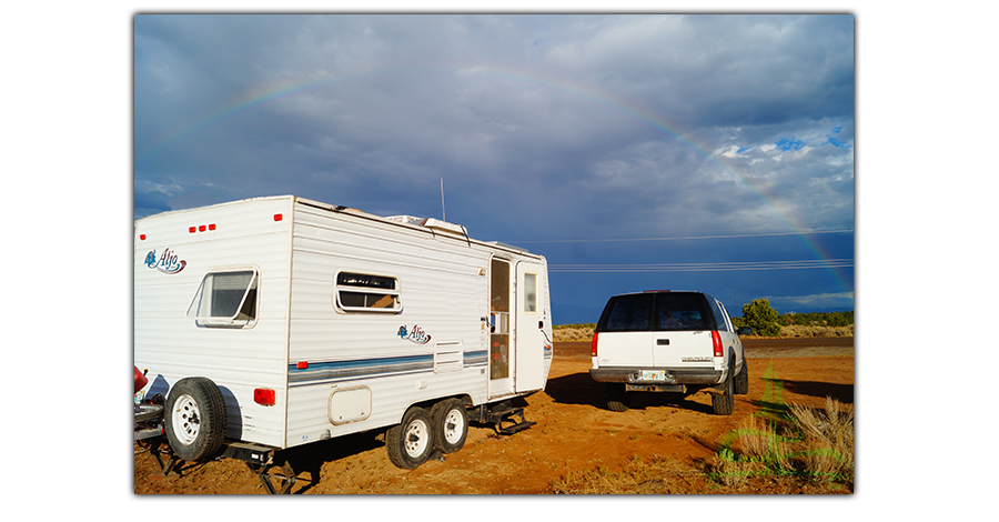 rainbow over our travel trailer on the uncompahgre plateau