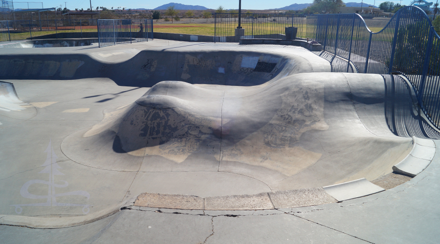 smooth transitions and banked turns at the needles skatepark