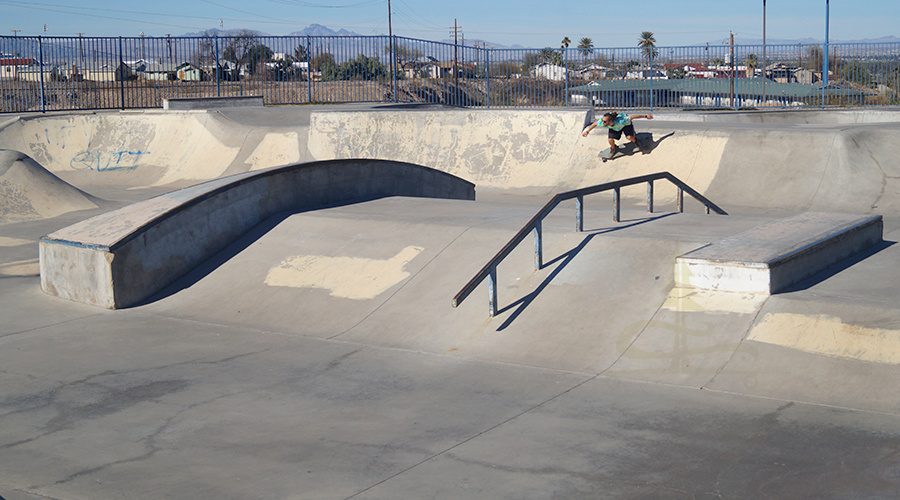 longboarding in the needles skatepark