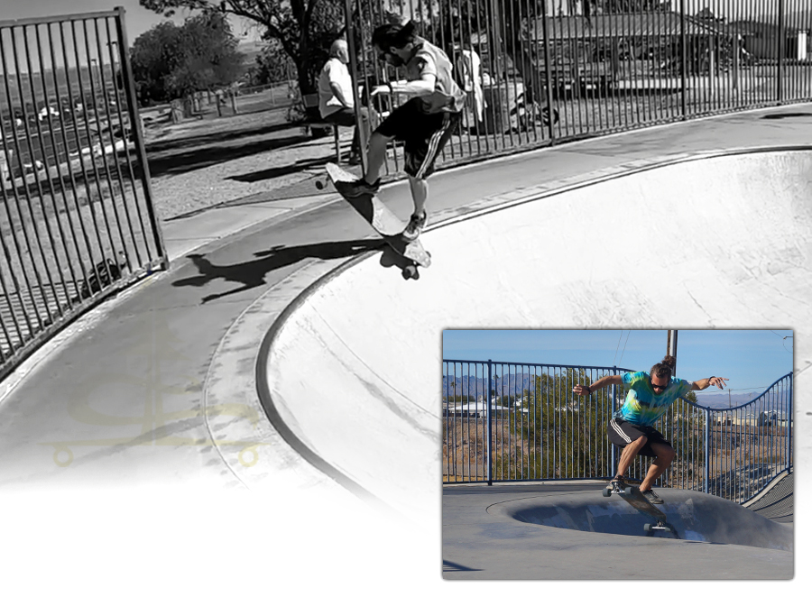 coming out of the bowl at the needles skatepark