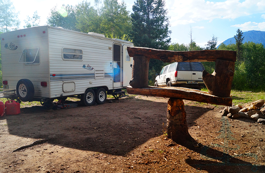 travel trailer in our crested butte camping spot