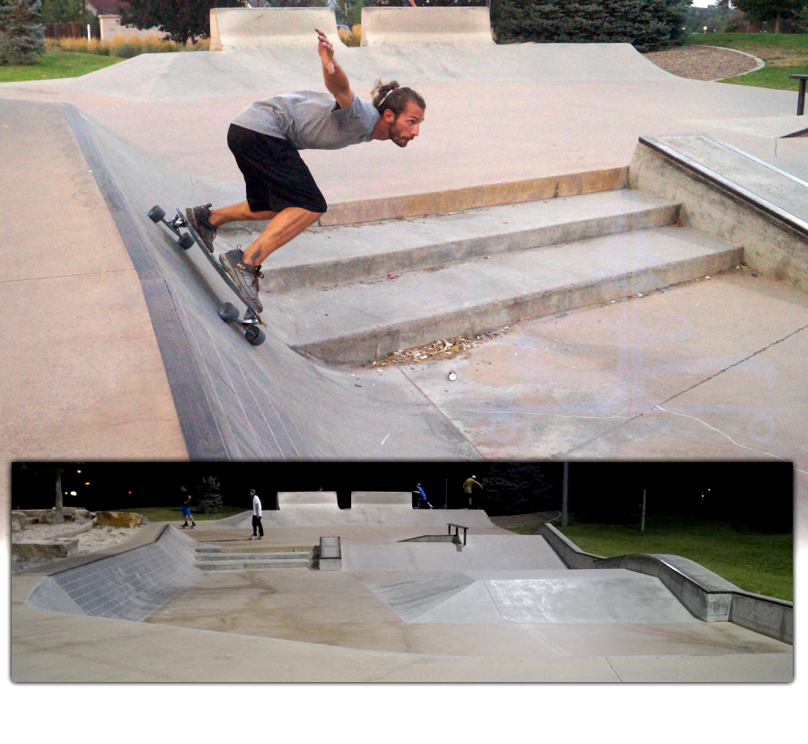 wall ride on a longboard at the arvada skatepark