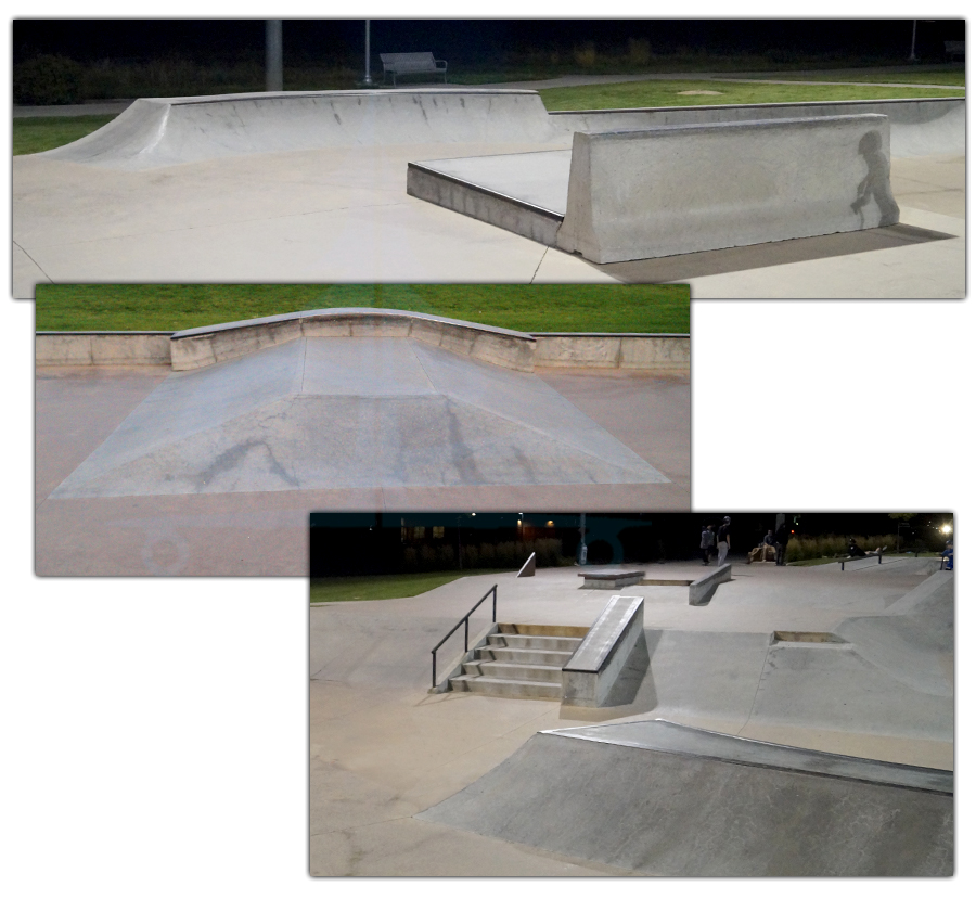 street obstacles including ramps, rails, stairs and ledges
