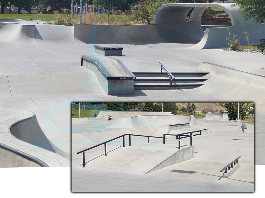 stairs, ledges, and rails at the golden skatepark