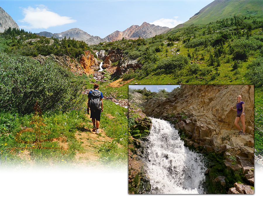 checking out the waterfall on rustler gulch trail