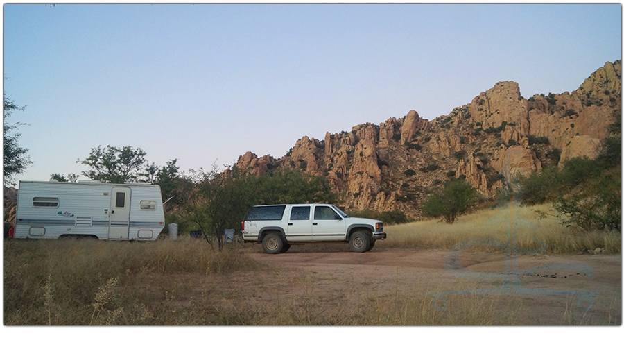 view of our camp spot boondocking in the dragoon mountains