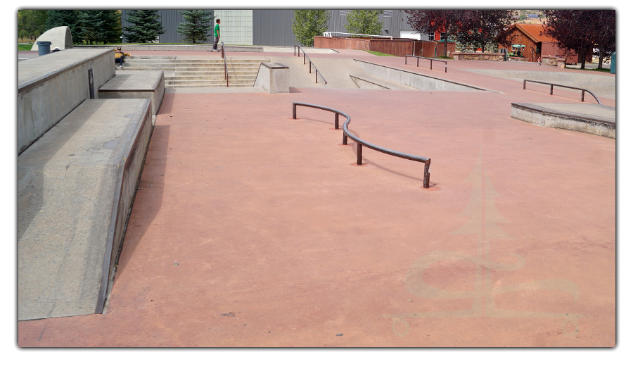 obstacles including rails, stairs, boxes and ramps at the edwards skatepark