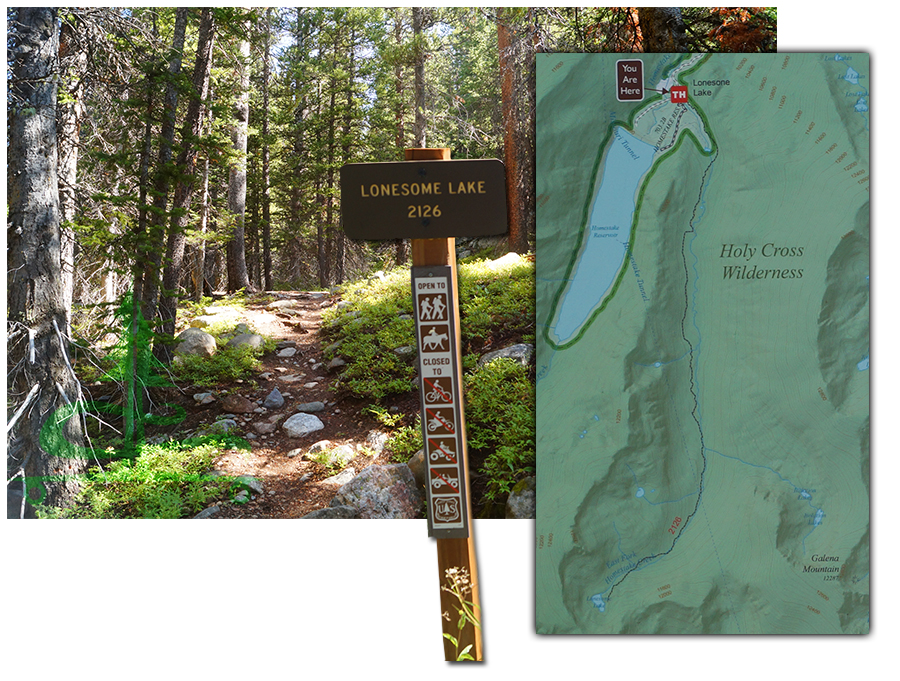 trail and map of lonesome lake hike in the holy cross wilderness
