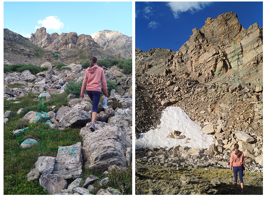 heading up the rocky slope to the third lake