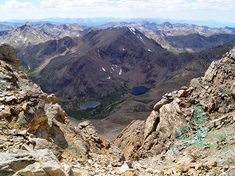 view of north halfmoon lakes from mount massive