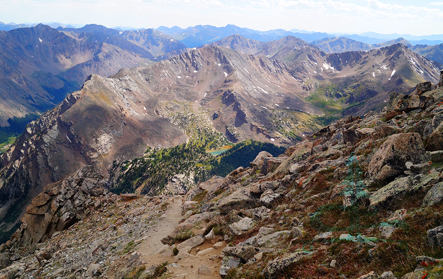 view of north halfmoon lakes from the trail up mount massive