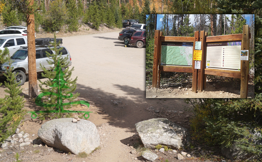 parking area and map at the trailhead