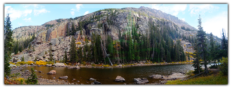 dramatic granite mountain backdrop for mirror lake on surprise lake trail