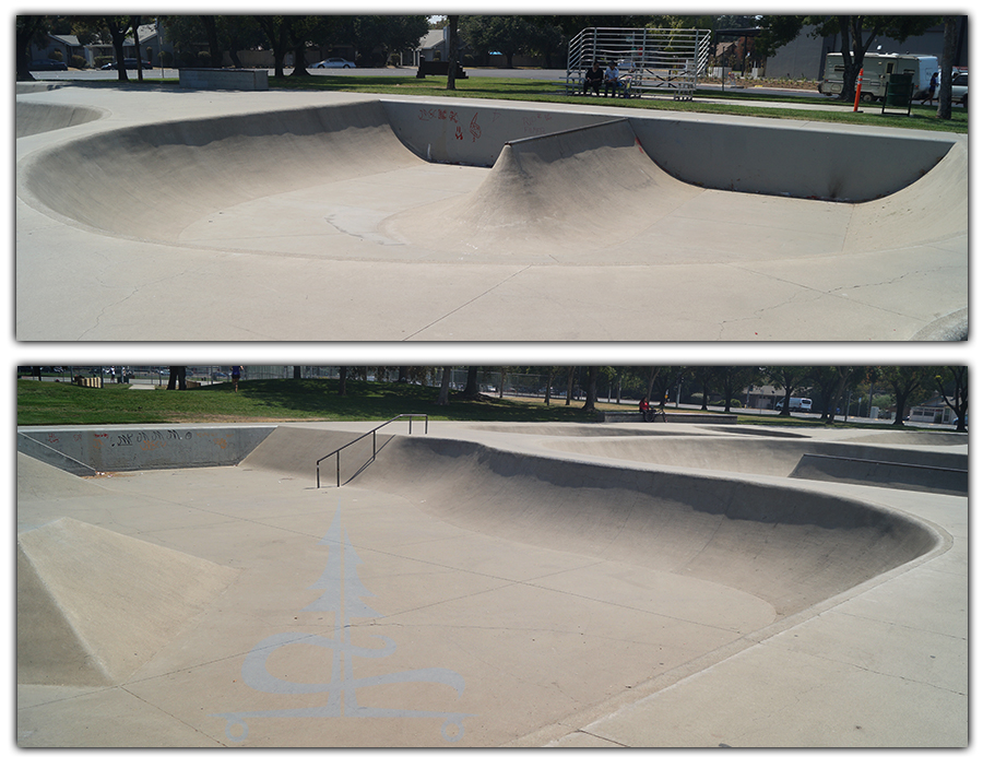 two main bowl areas at the skatepark in modesto