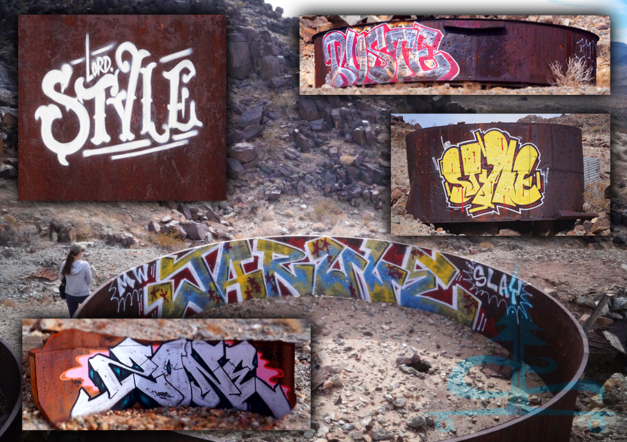 grafitti on the old mining remnants near joshua tree