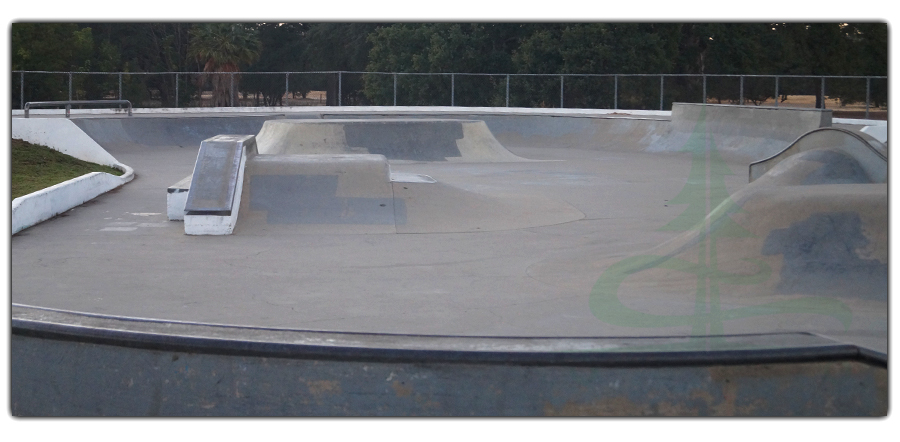 banked turn and some street obstacles at rocklin skatepark