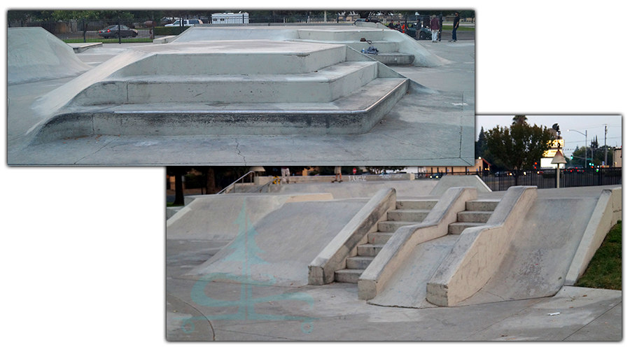various sets of stairs at the skatepark