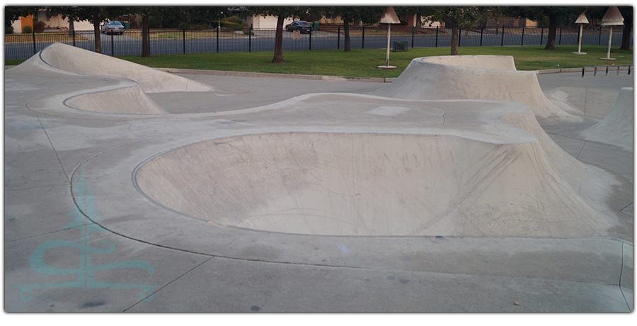 obstacles in the vert section at stockton skatepark