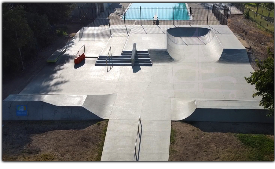 aerial view of the mcnamara skatepark in merced