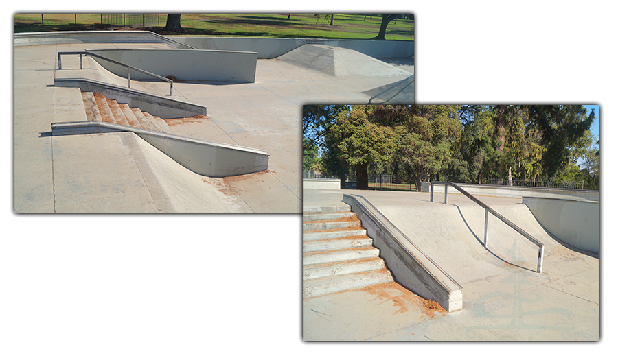 stairs, rails and ramps at applegate skatepark in merced