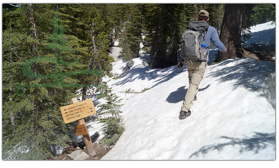 snowy path on the hike to crystal lake