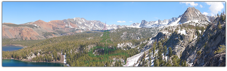 gorgeous view of crystal crag and lake mary below