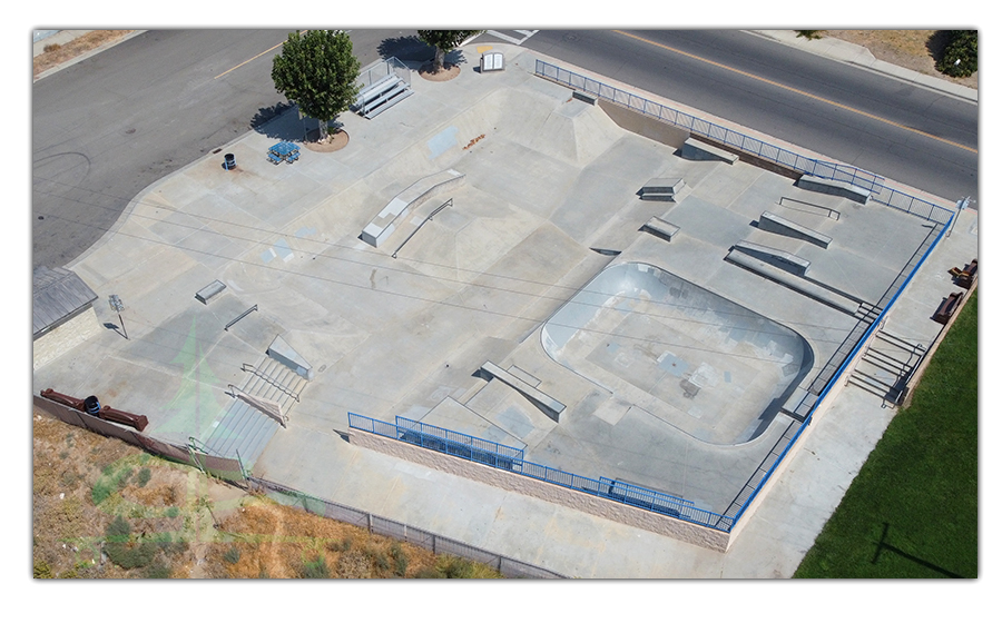 aerial view of the riverbank skatepark