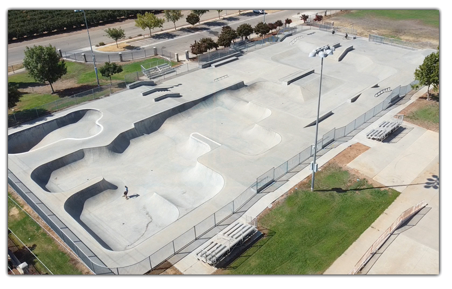 aerial view of orange cove skatepark in california