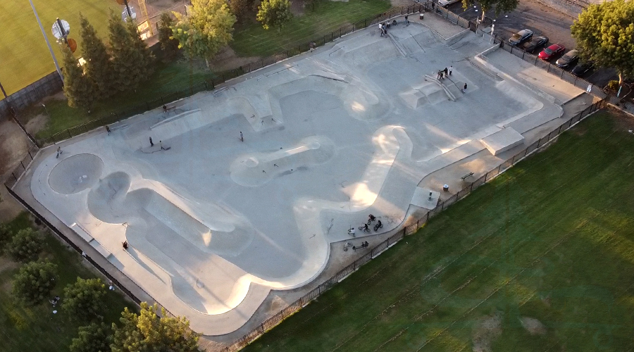 aerial view of the layout of the visalia skatepark