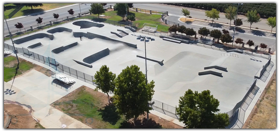 aerial view of the layout of orange cove skatepark
