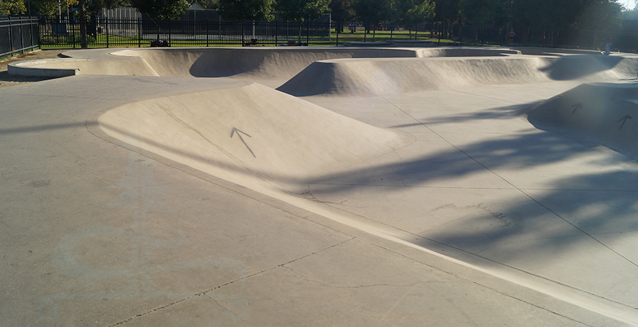 smooth transitions and banked turns at provident skatepark in visalia