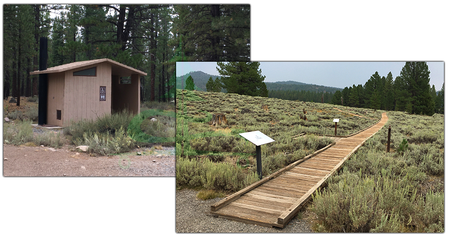 restroom and history exhibit at kyburz flat