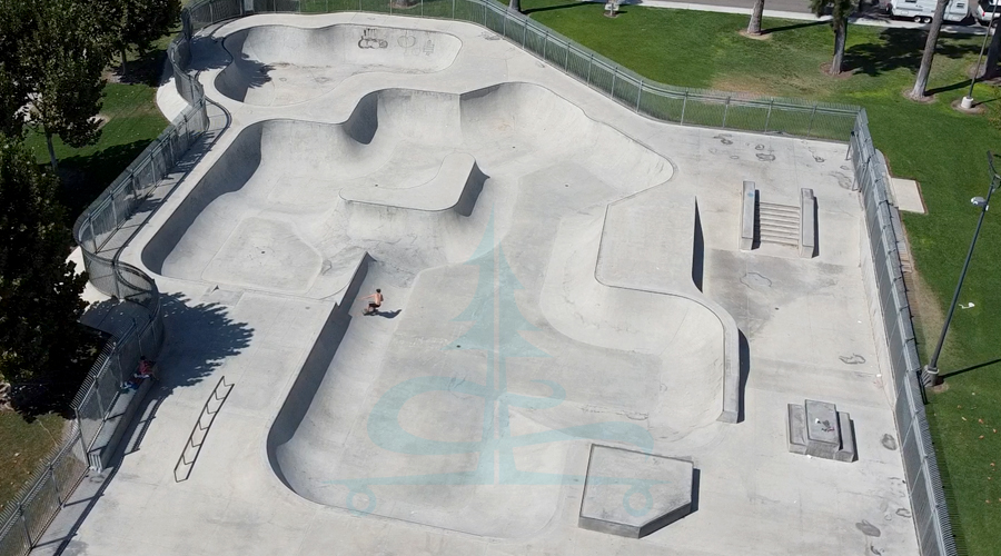 aerial view of delano skatepark layout