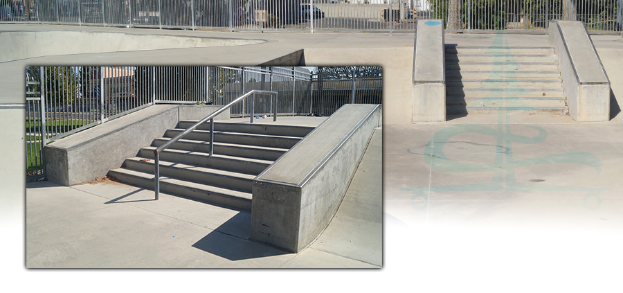 stairs, rails and ledges in the delano skatepark street section