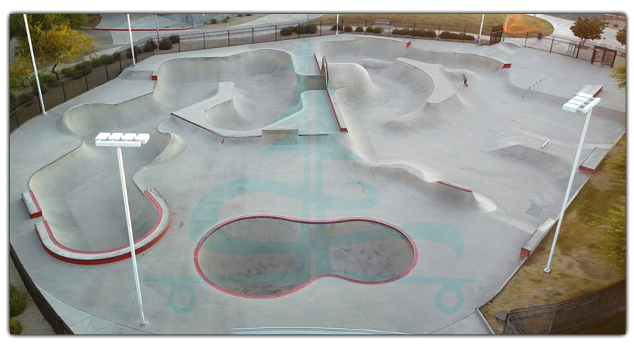aerial view of goodyear skatepark layout