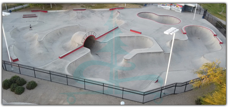 aerial view of the layout of goodyear skatepark near phoenix