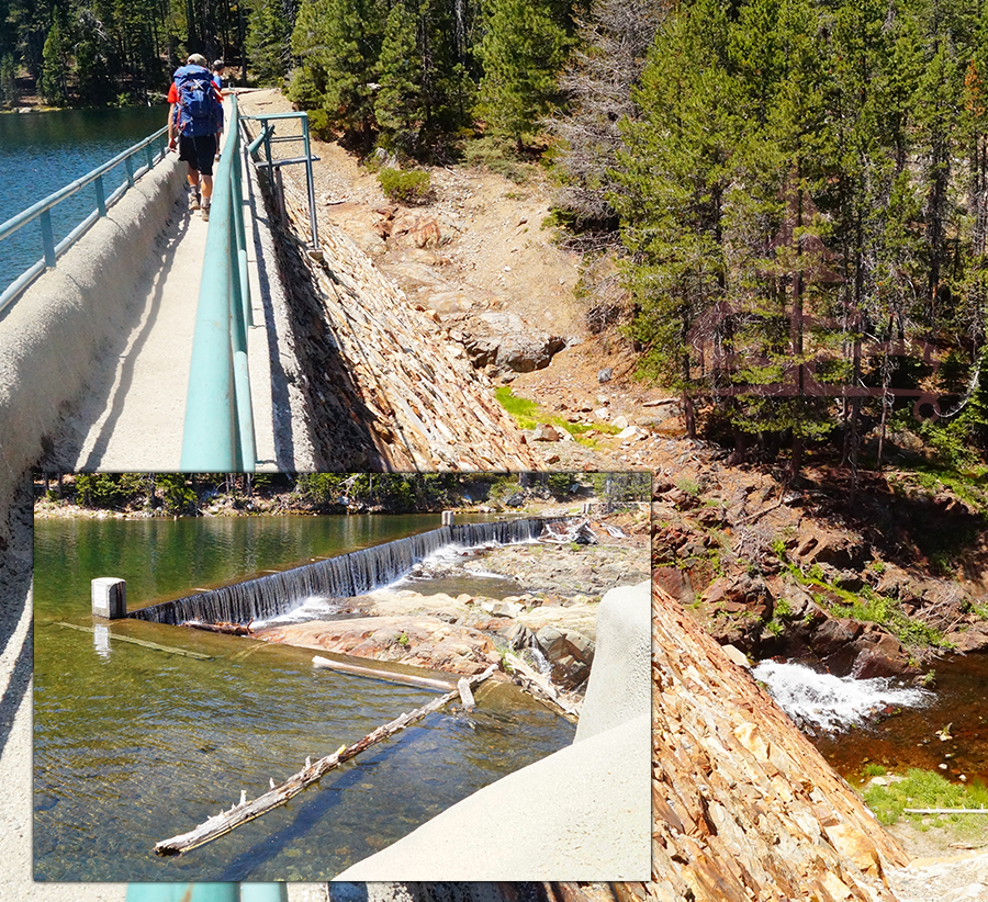 crossing the dam spill way while backpacking grouse ridge trail