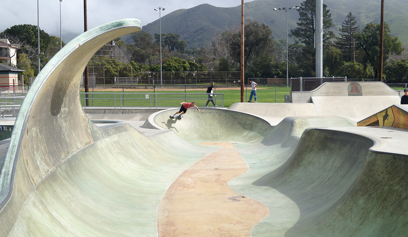 longboarding the main bowl at san luis obispo skatepark