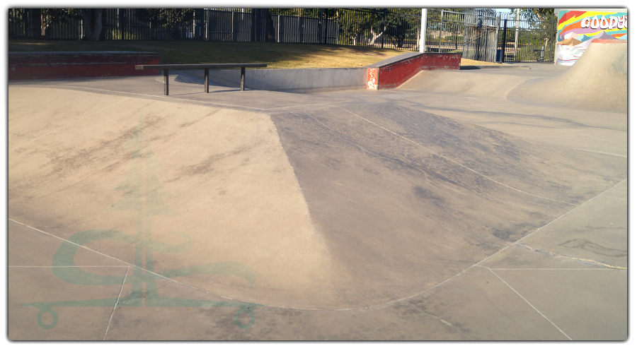 ramps, rail and ledges in the street area of goodyear skatepark