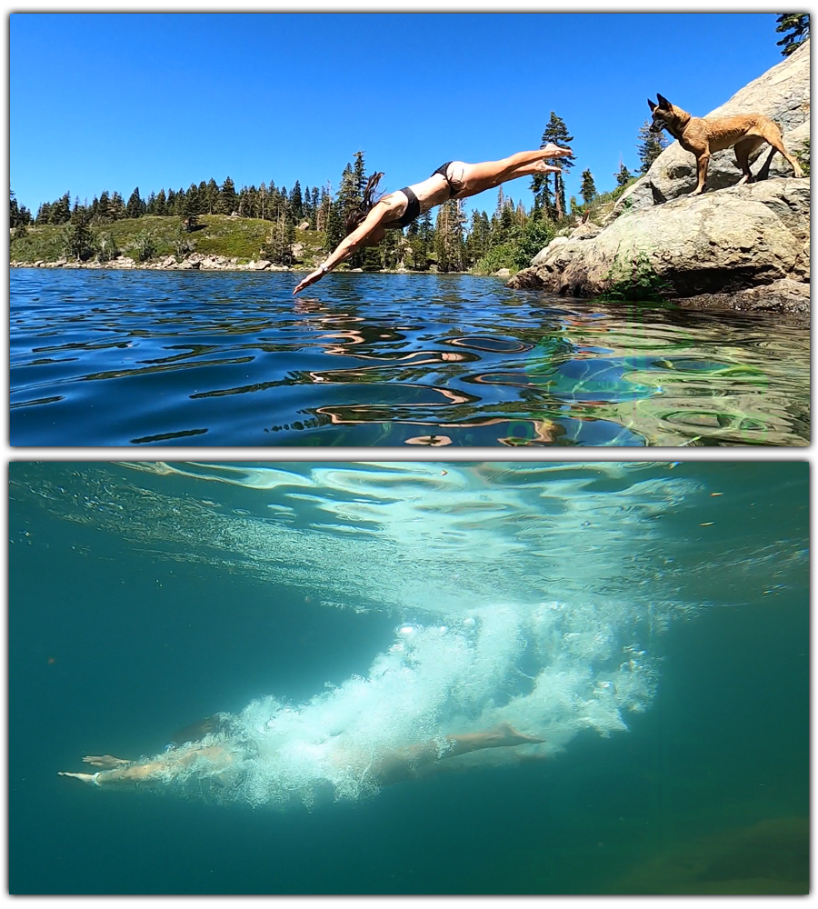 swimming in round lake in plumas national forest