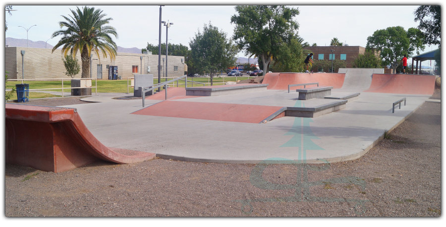 view of the layout of safford skatepark