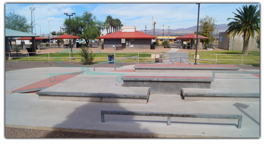 island of obstacles including boxes, ledges and rails